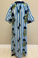 Women’s blue and navy floral puff sleeve dress