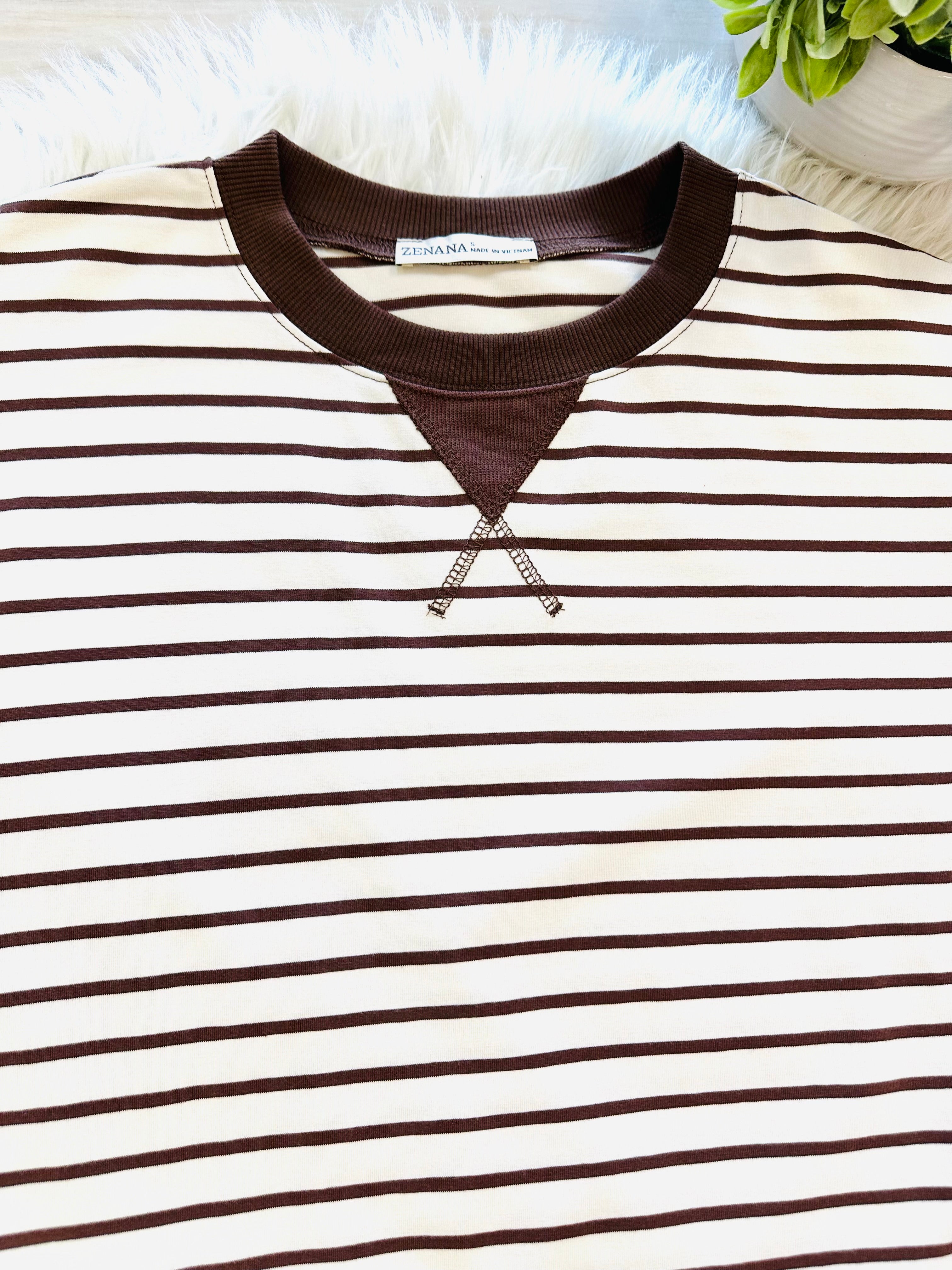 Women’s Zenana Striped Brown Long Sleeve Top