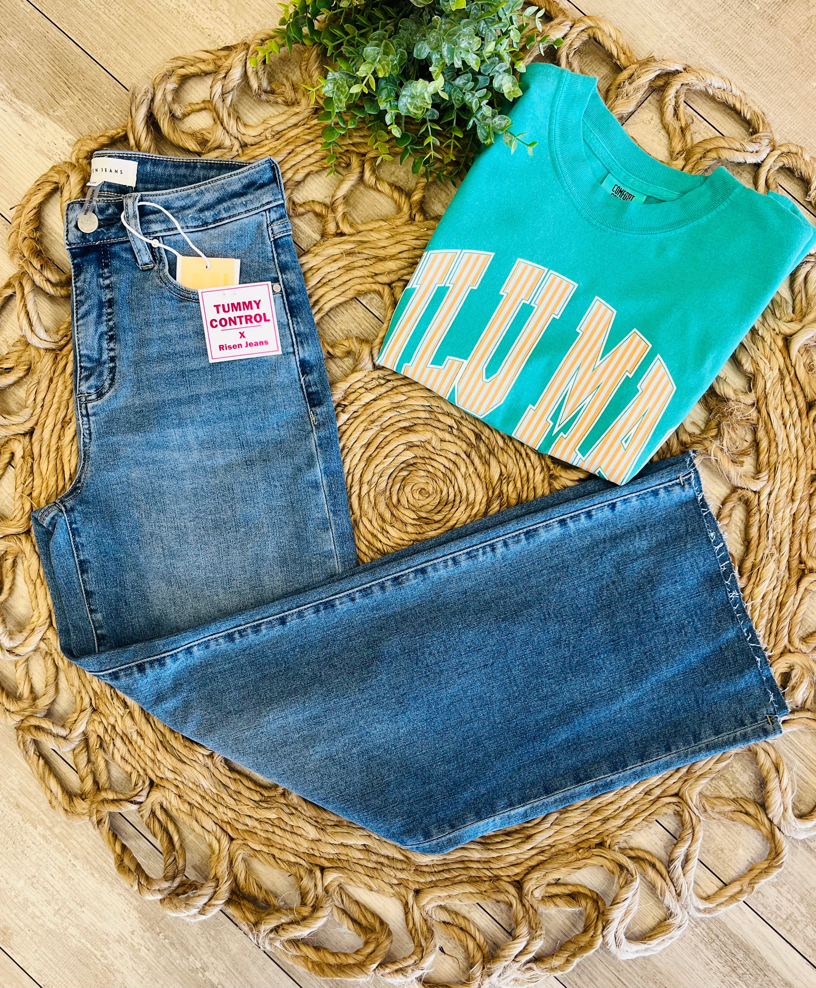 Women’s Risen High Rise Crop Wide Leg Jeans Style 5954