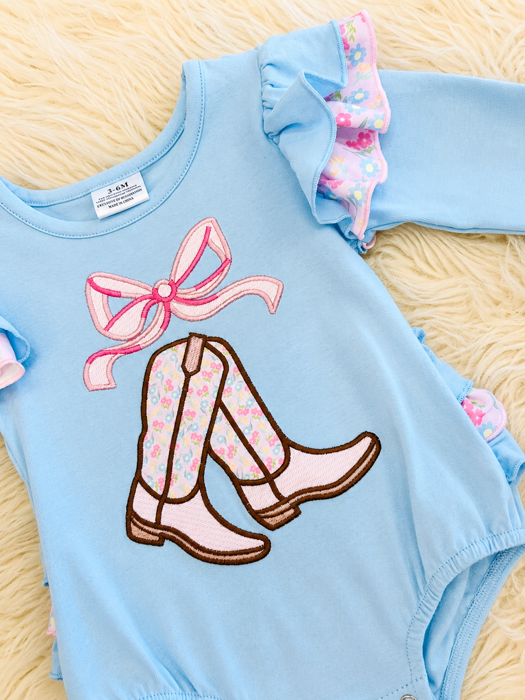 Girl’s Floral Cowgirl Boot Bubble Romper