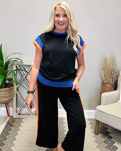 Evermee two piece black blue and orange set - Mini Mee Boutique