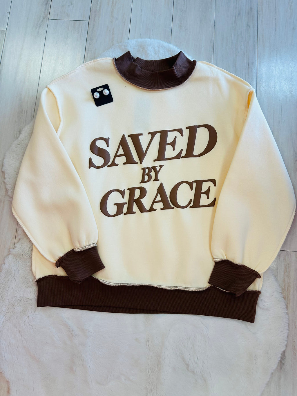 Women’s Evermmee “SAVED BY GRACE” mock neck sweatshirt