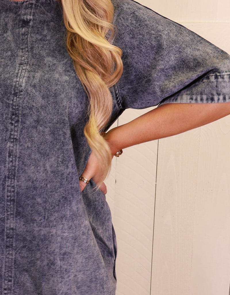 Swing Hem Denim Dress with Pockets