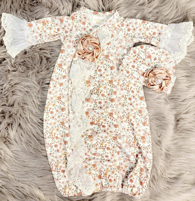 Baby Floral Gown 2 Piece Set (Gown and Hat) - Mini Mee Boutique