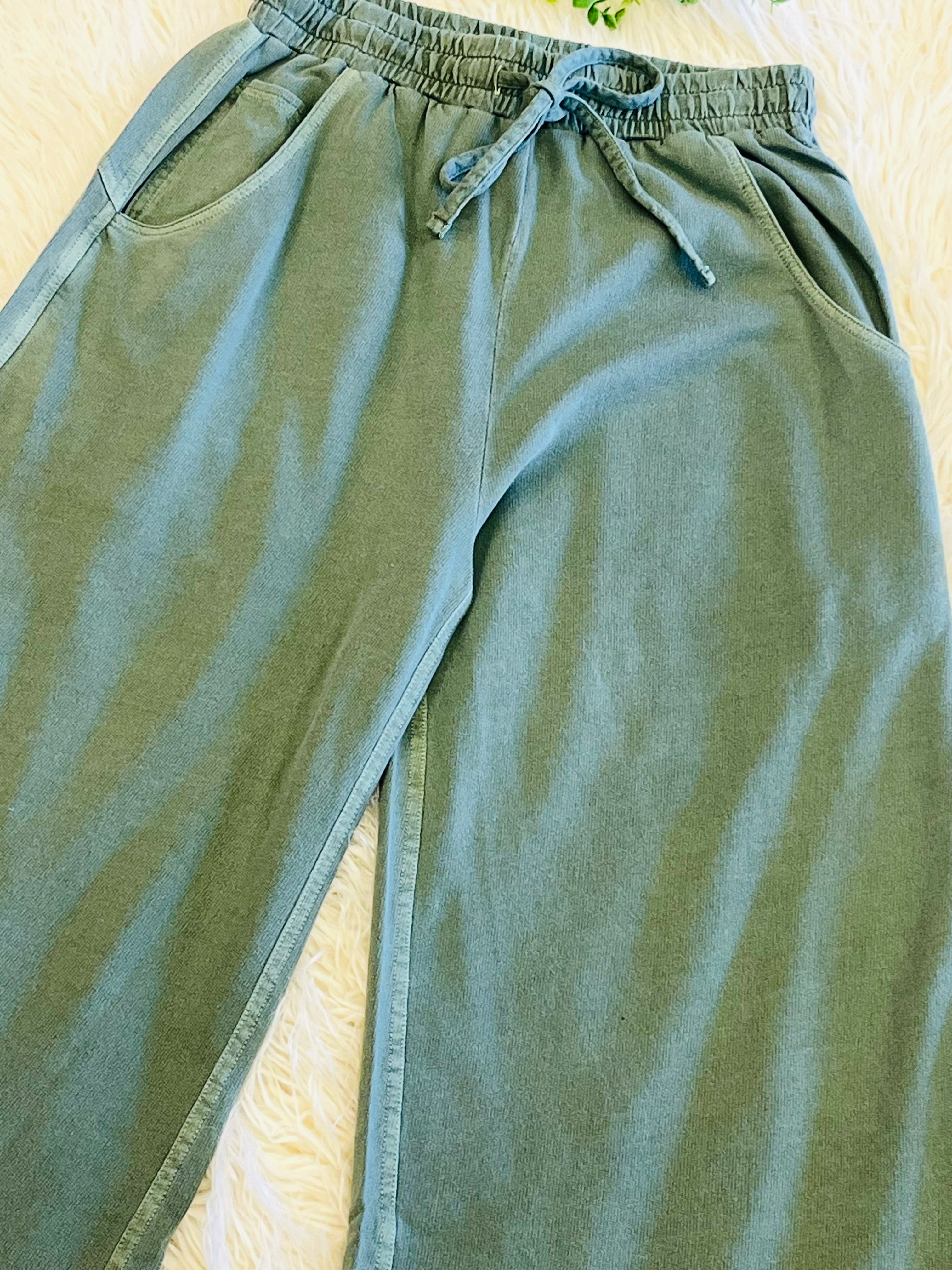 Women’s Zenana Army Green French Terry Enzyme Washed Pants