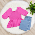 Girls Pink Smocked Ruffle Top
