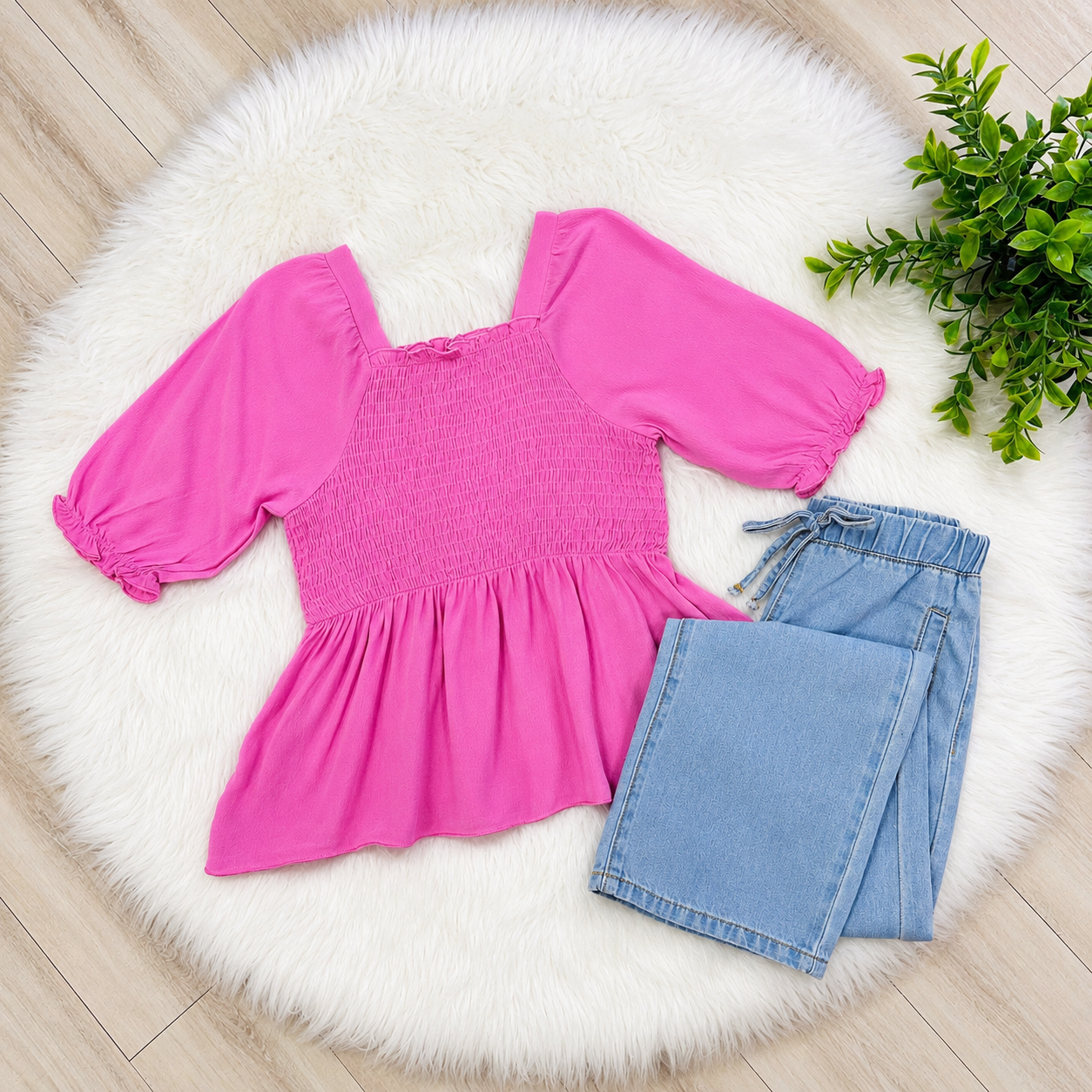 Girls Pink Smocked Ruffle Top