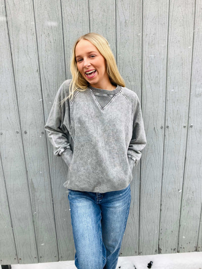 Grey Acid Wash Crewneck - Mini Mee Boutique