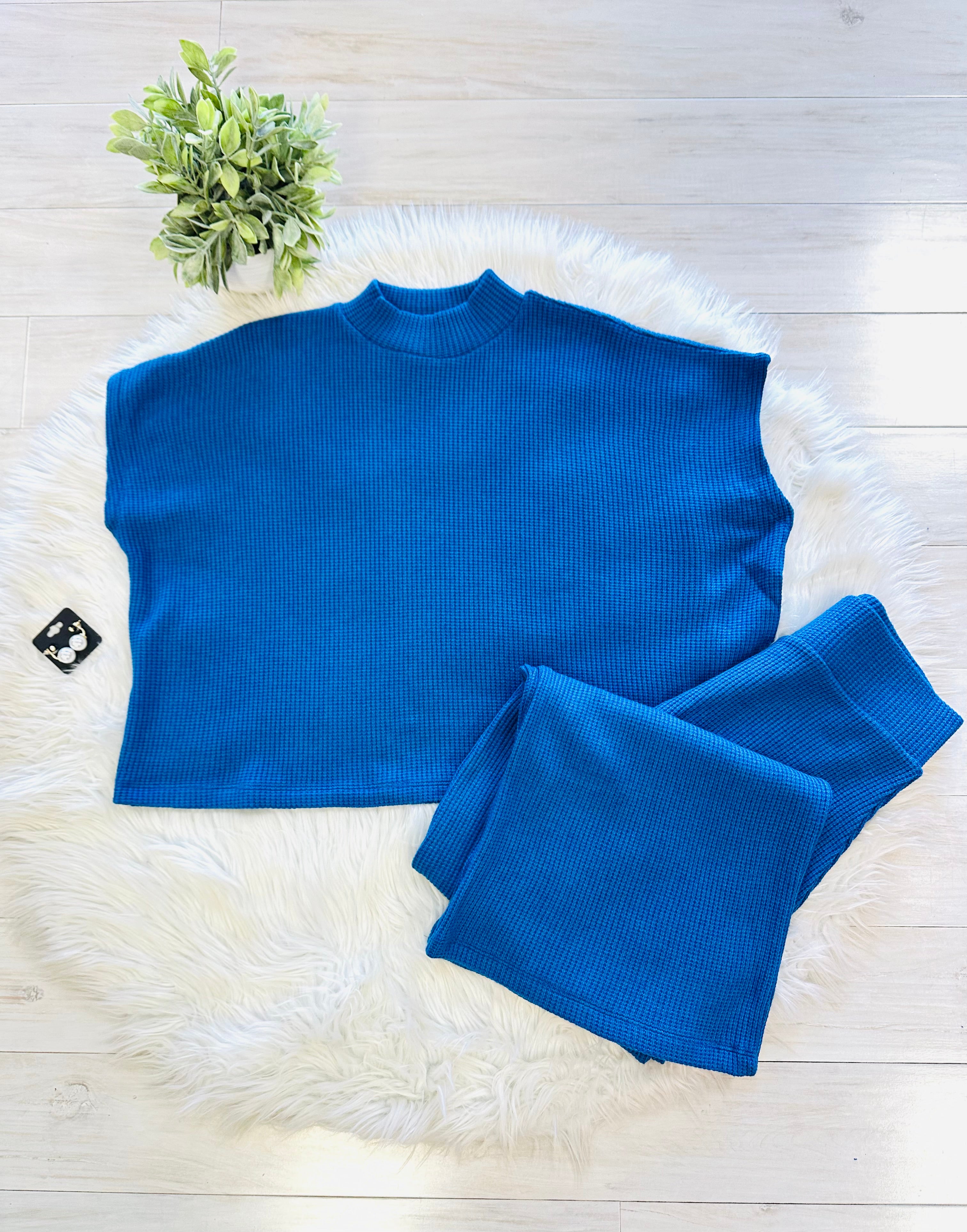 Women’s Zenana Classic Blue Mocked Neck Pant Set