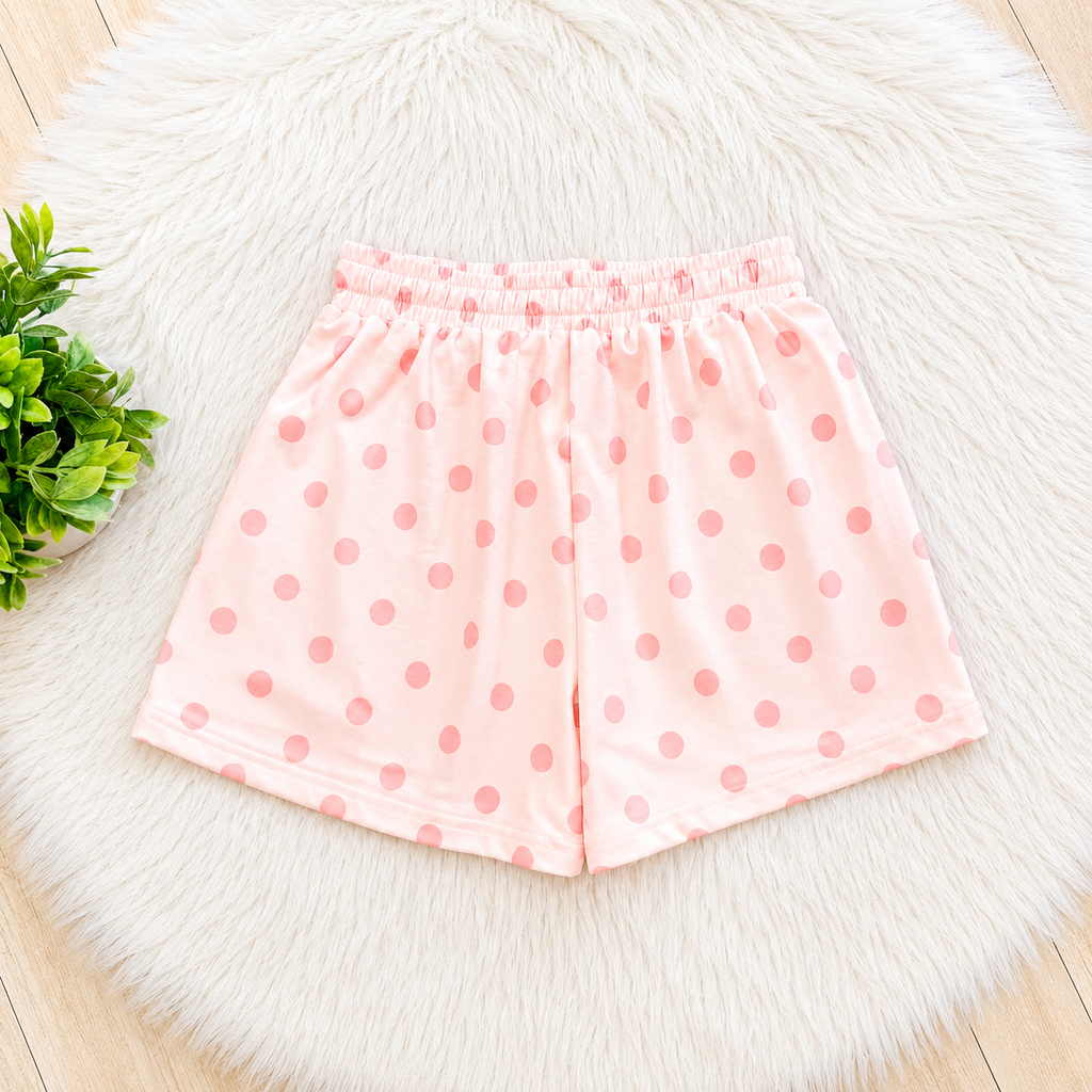 Women’s Evermmee Light Pink Polka Dot Collared Short Set