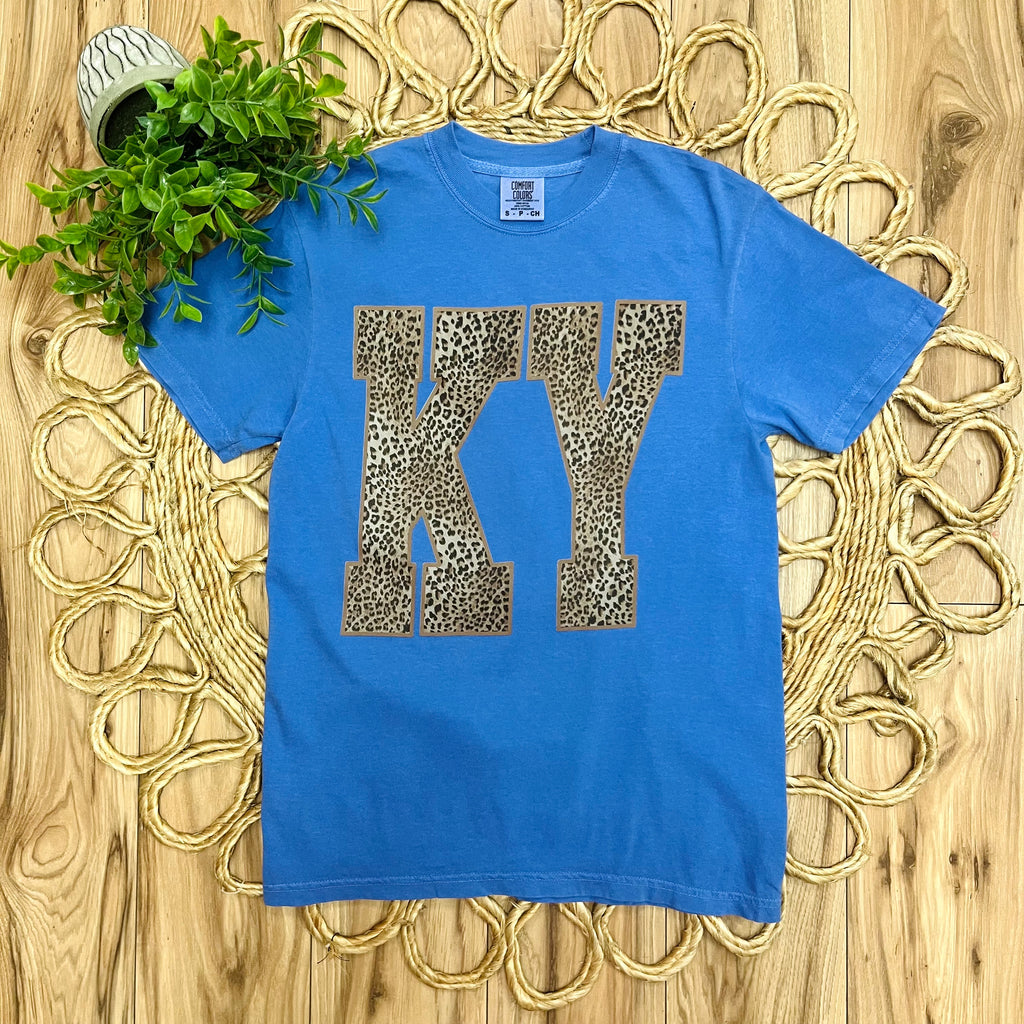 Women’s Dusty Blue Cheetah Print KY Tee