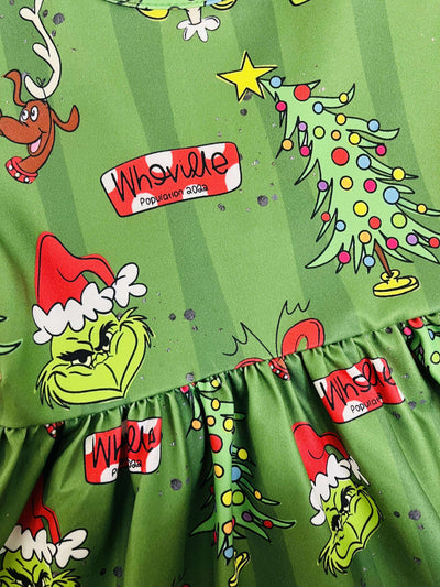 Girls Grinch Christmas Print Dress
