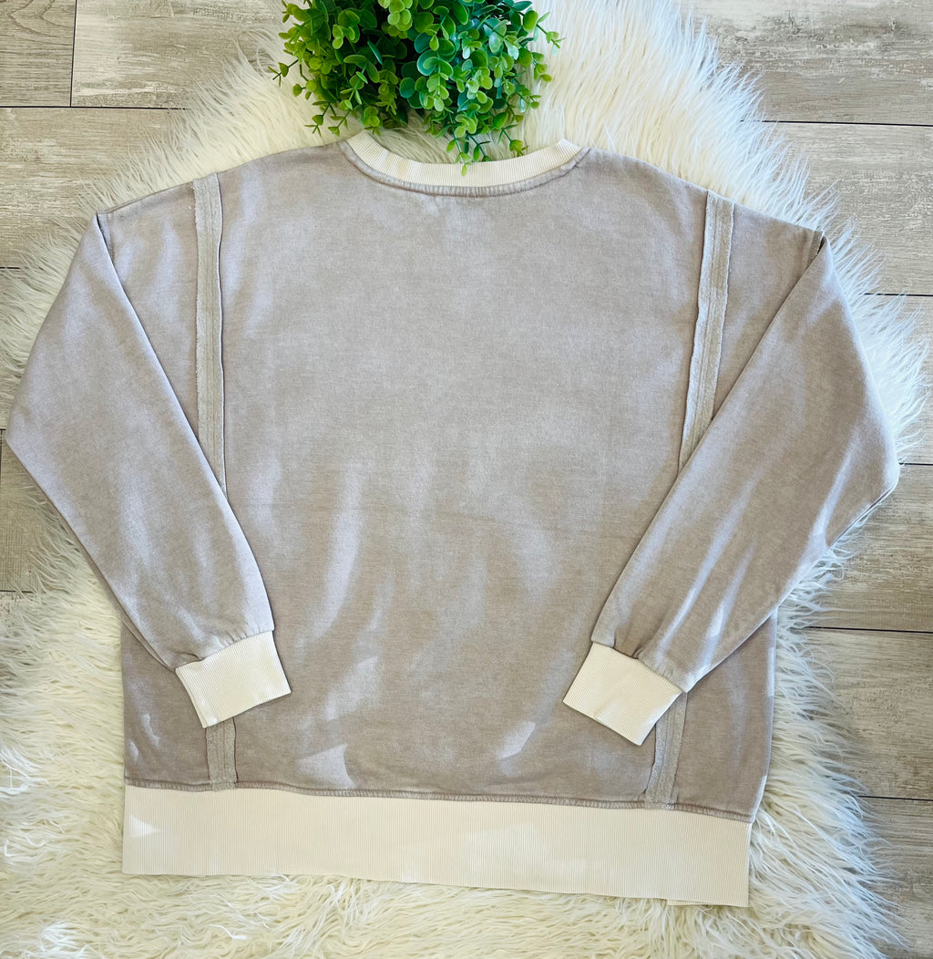 Women’s Zenana Washed Exposed Seam Sweatshirt In Washed Taupe