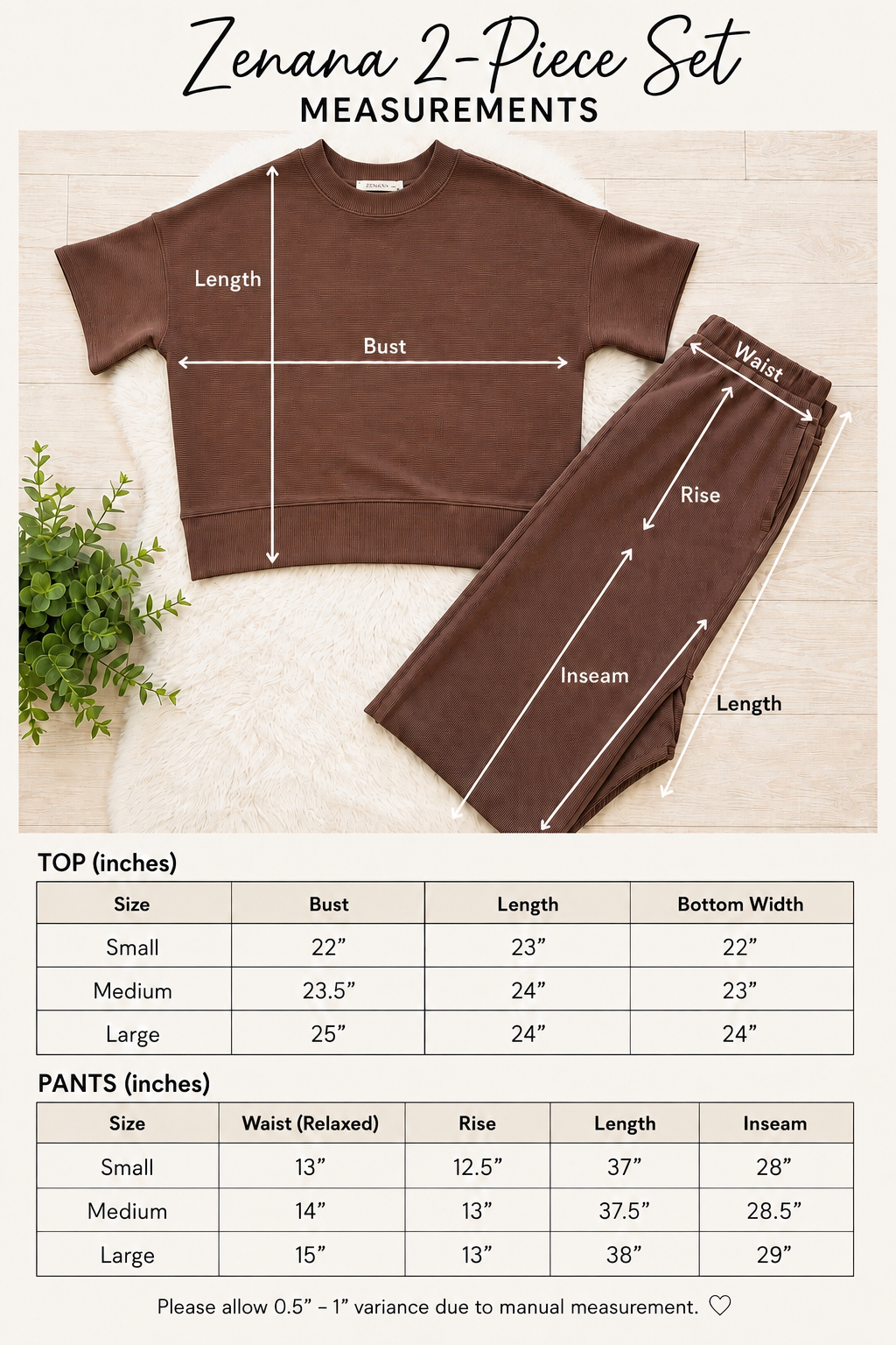 Women’s Zenana Brown Ribbed Pant Set