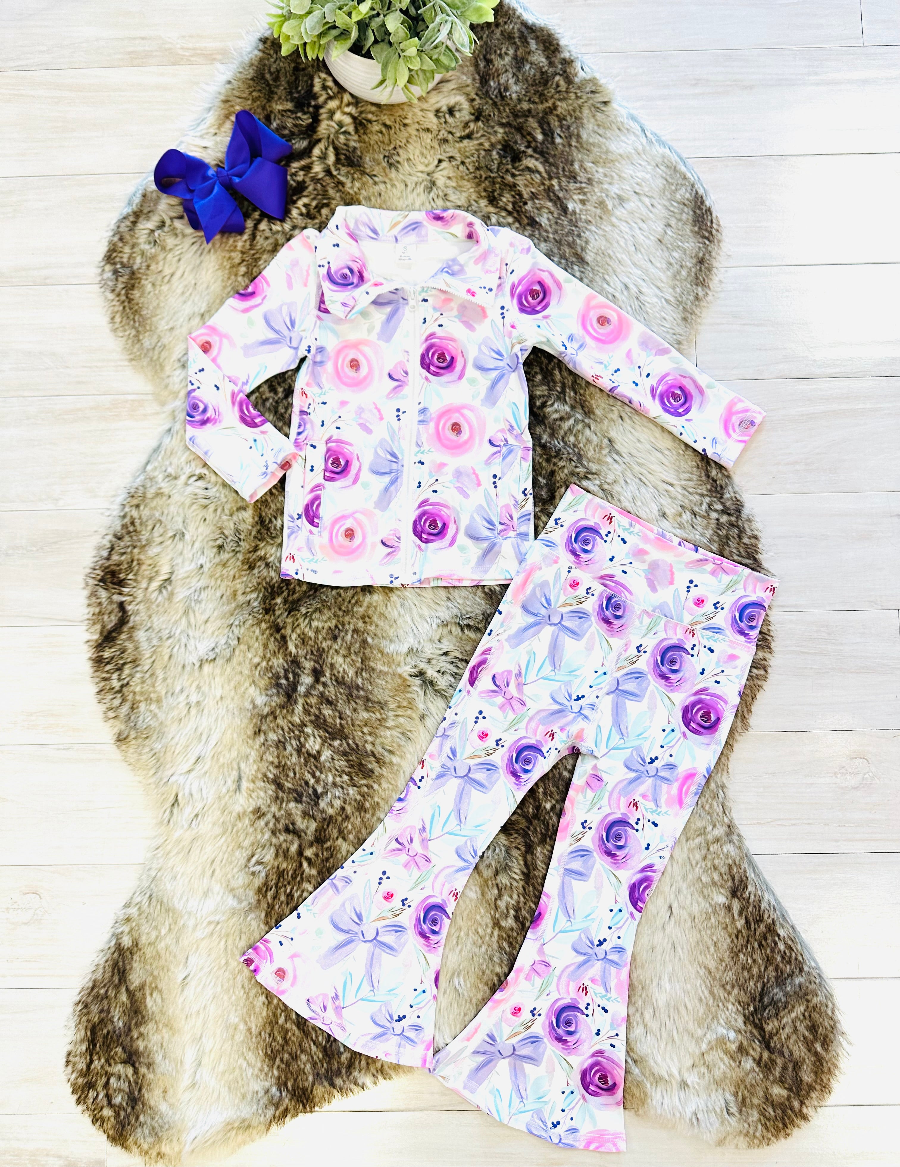 Girl’s Pink and Purple Floral Zip up  Outfit