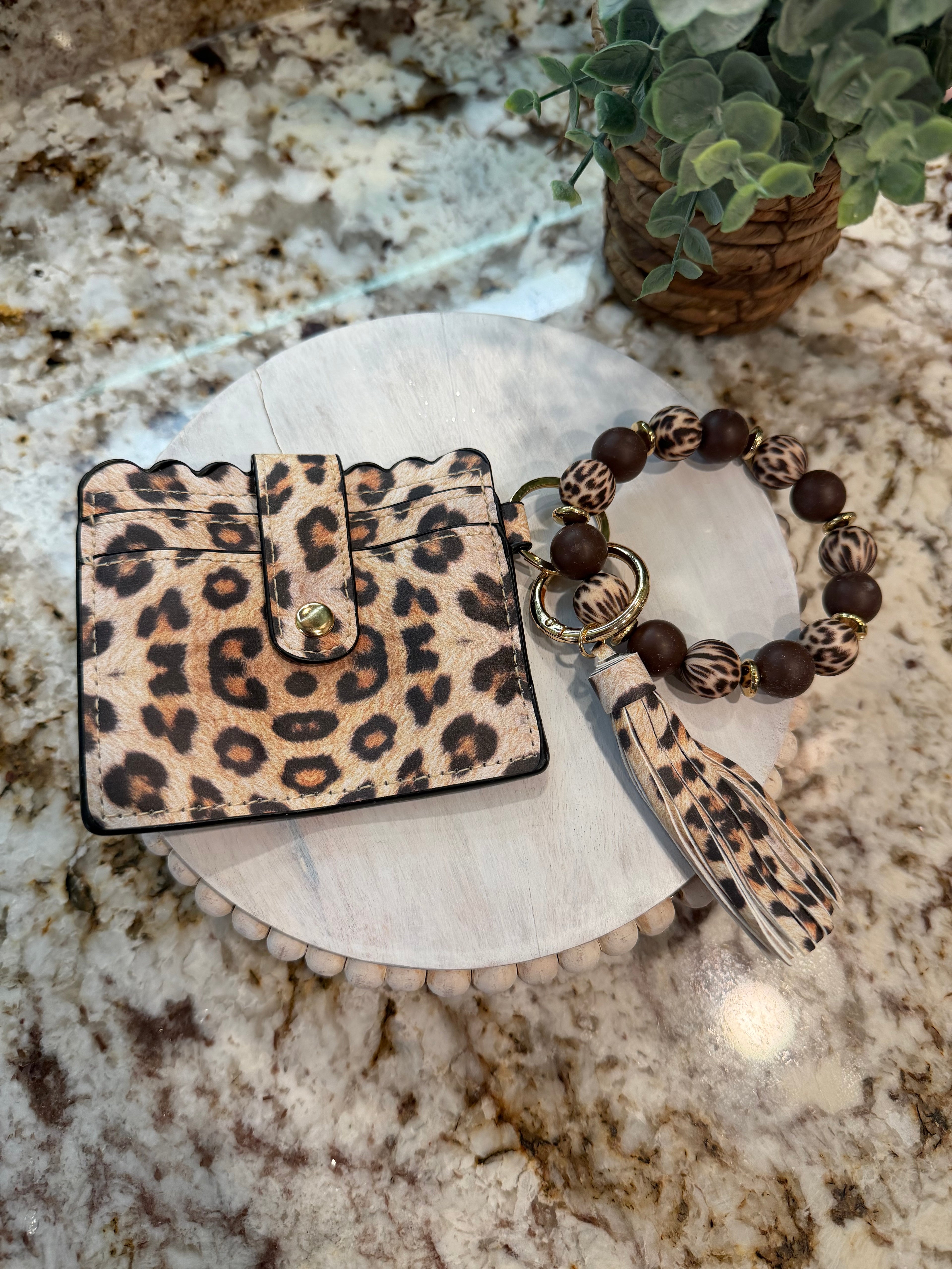 Wristlet ID Badge Pouch Keychain Cheetah
