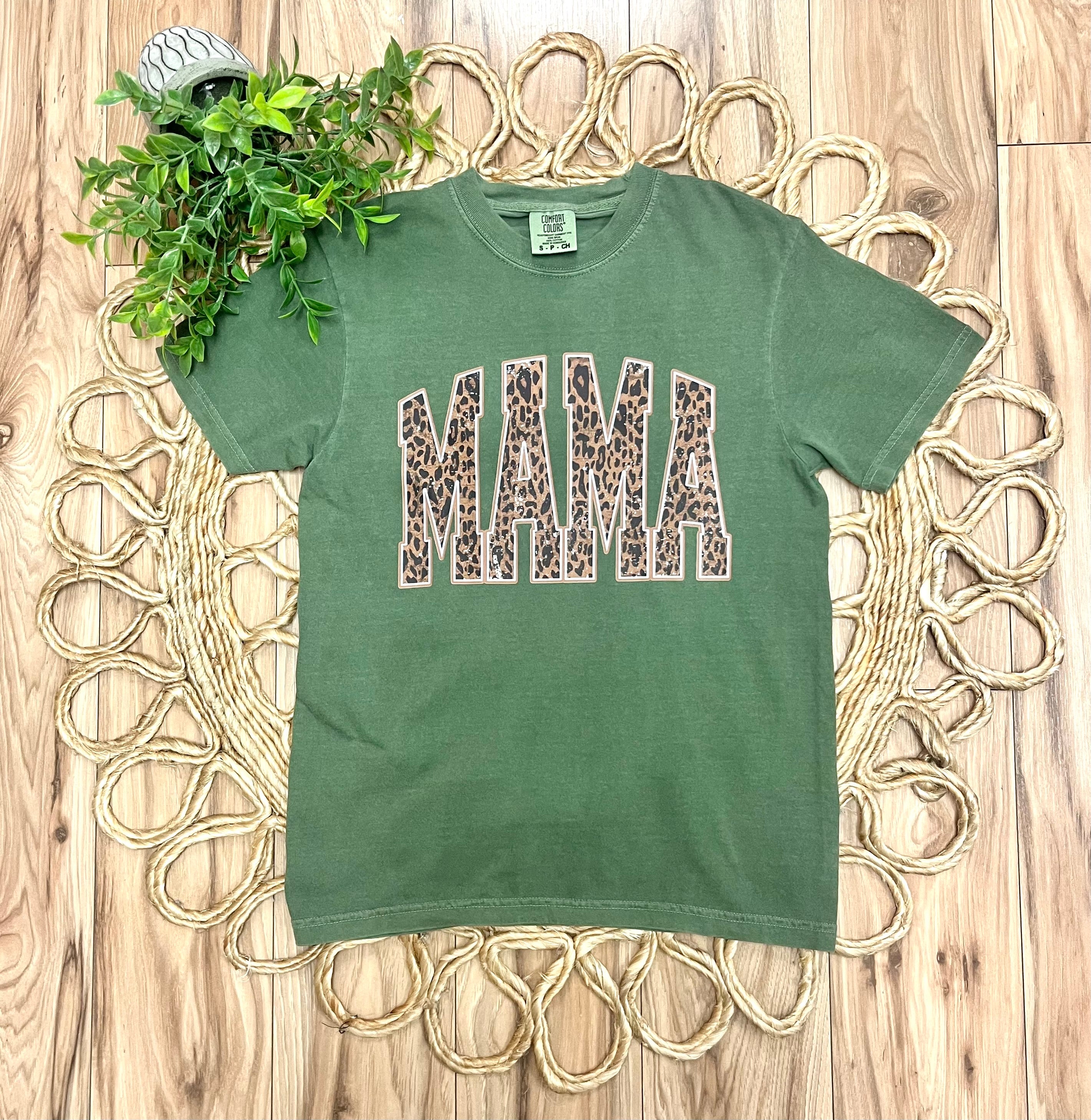 Women’s Olive Green “Mama” Cheetah Print Tee