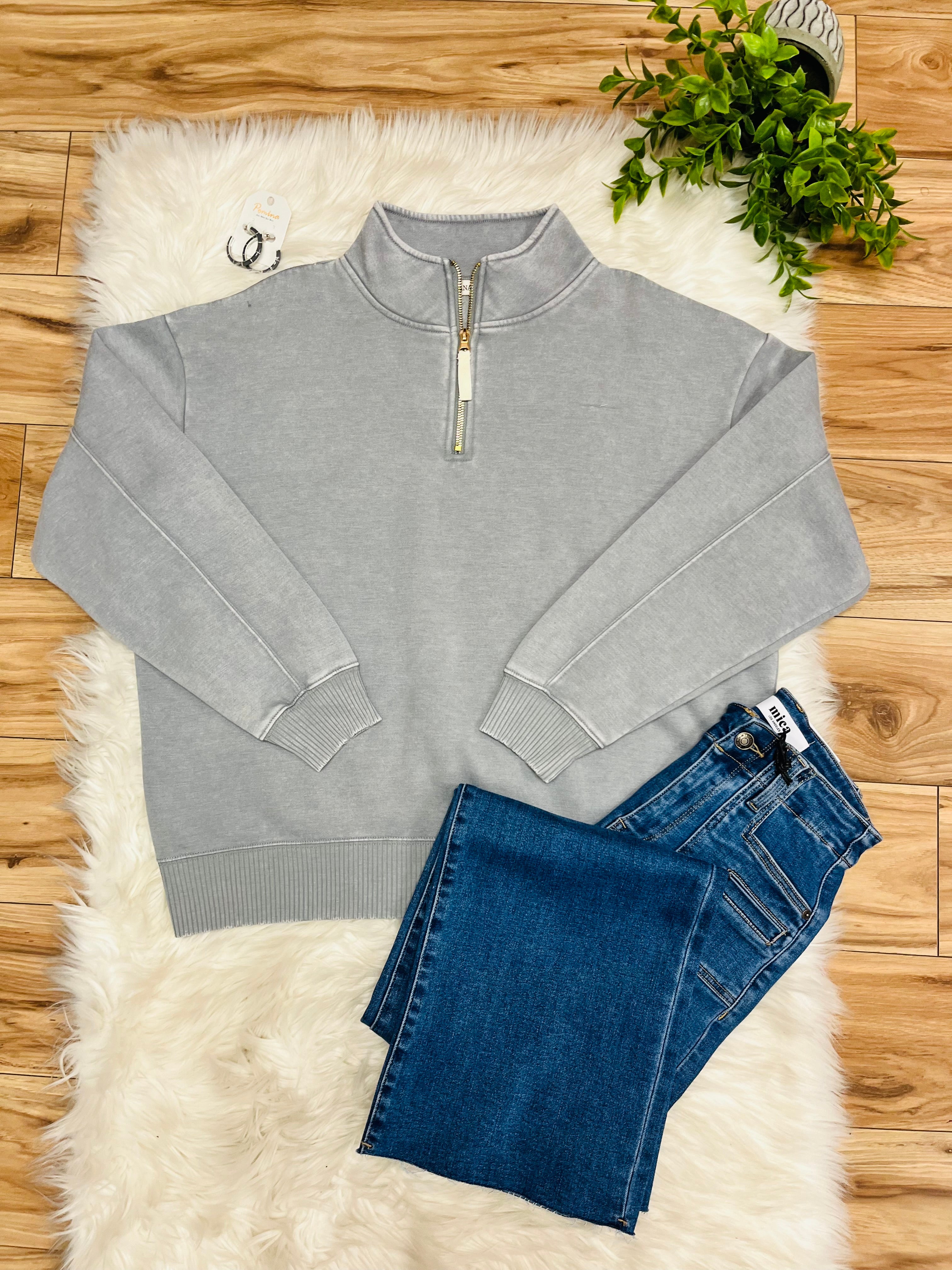 Women’s Zenana Grey Quarter Zip Top