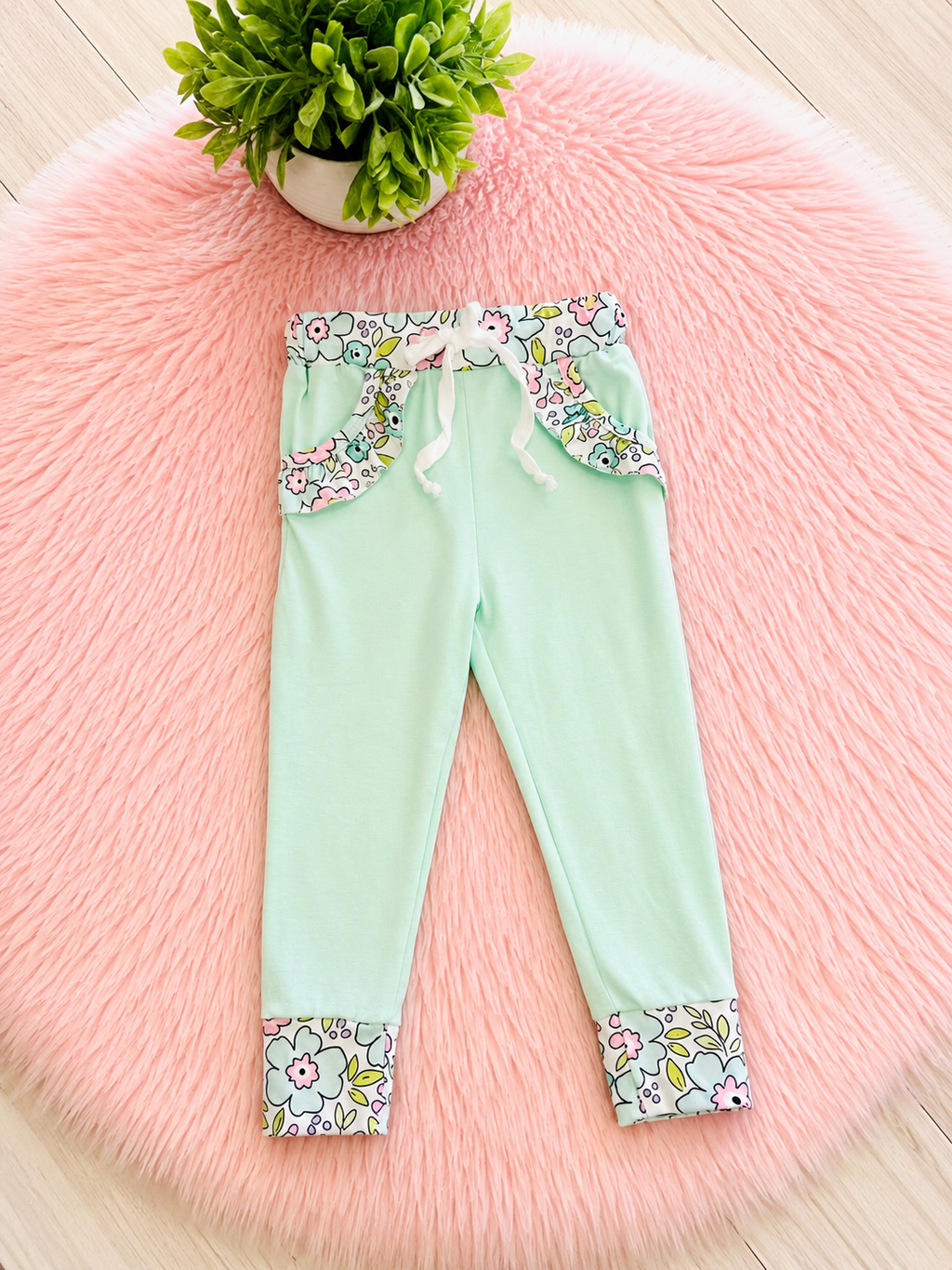 Girl’s Light Teal Floral Pant Outfit Set