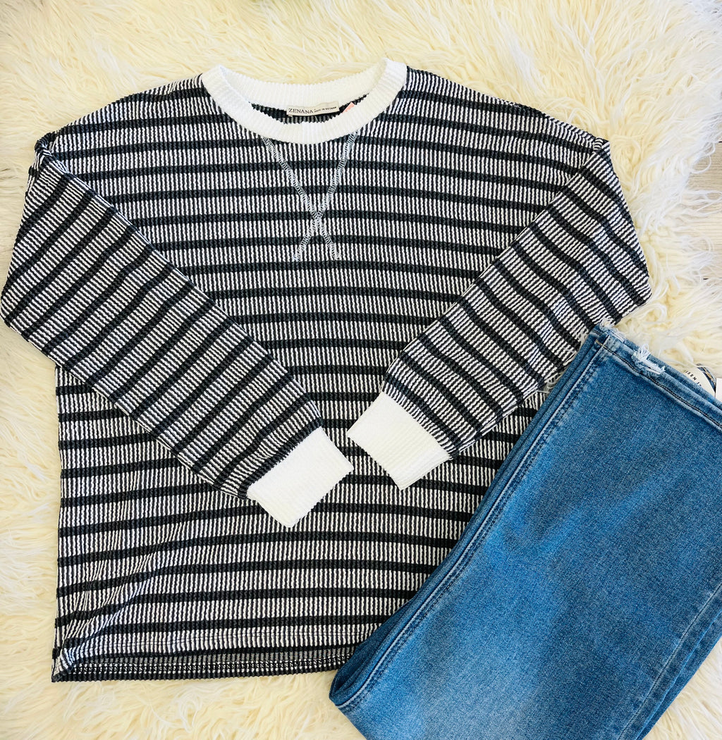 Women’s Ribbed Long Sleeve In Black Zenana- True To Size