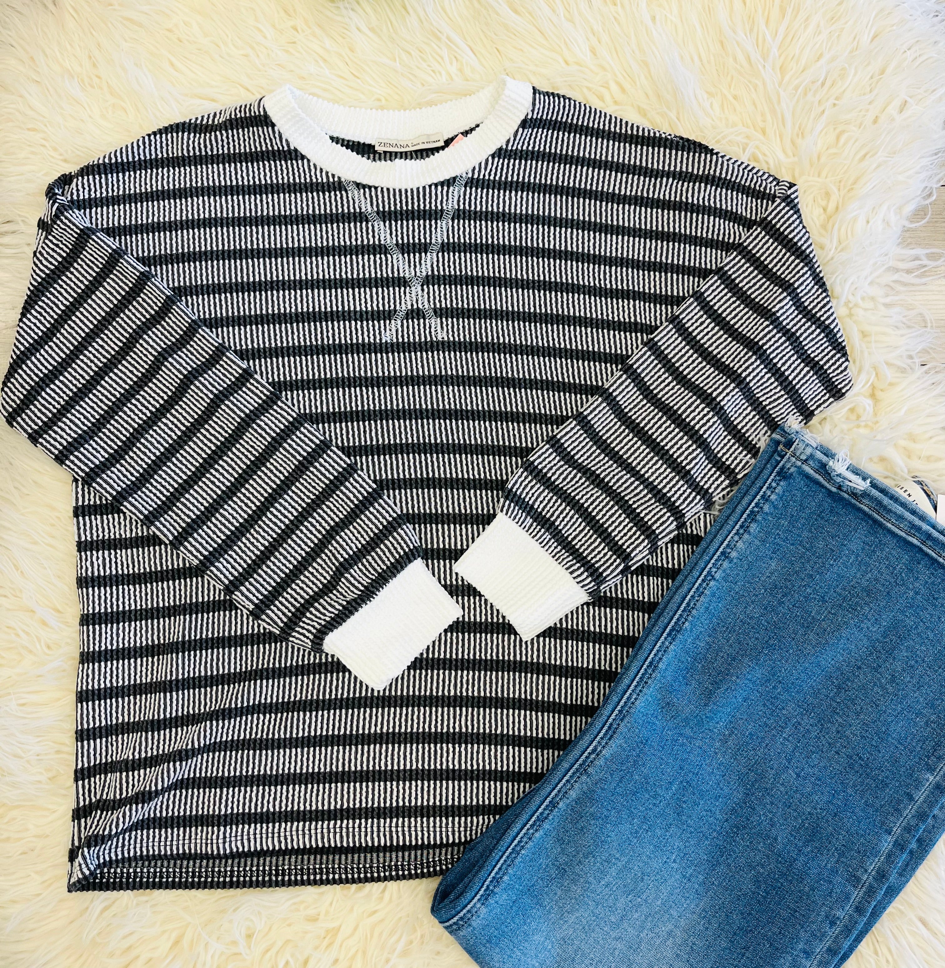 Women’s Ribbed Long Sleeve In Black Zenana- True To Size