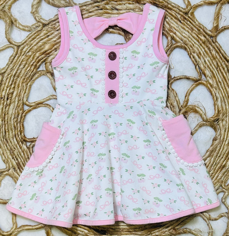 Girls Serendipity Pink Accent and Bow Dress