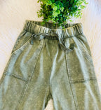 Women’s Zenana Exposed- Seam Flare Hem Pants With Pockets In Light Olive