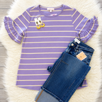 Women’s Lilac and Yellow Striped Ruffle Sleeve Top