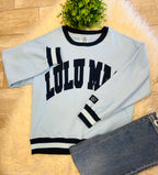 Women’s LuLu Mac Navy & Light Blue Striped Ribbed Trim Sweatshirt