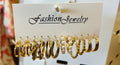 Women’s Multi Gold Toned Chunky Hoops Twisted textured designs Faux Pearl Accent Earrings