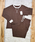 Women’s Zenana Chocolate White Detail Ribbed Set