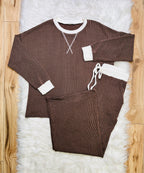 Women’s Zenana Chocolate White Detail Ribbed Set