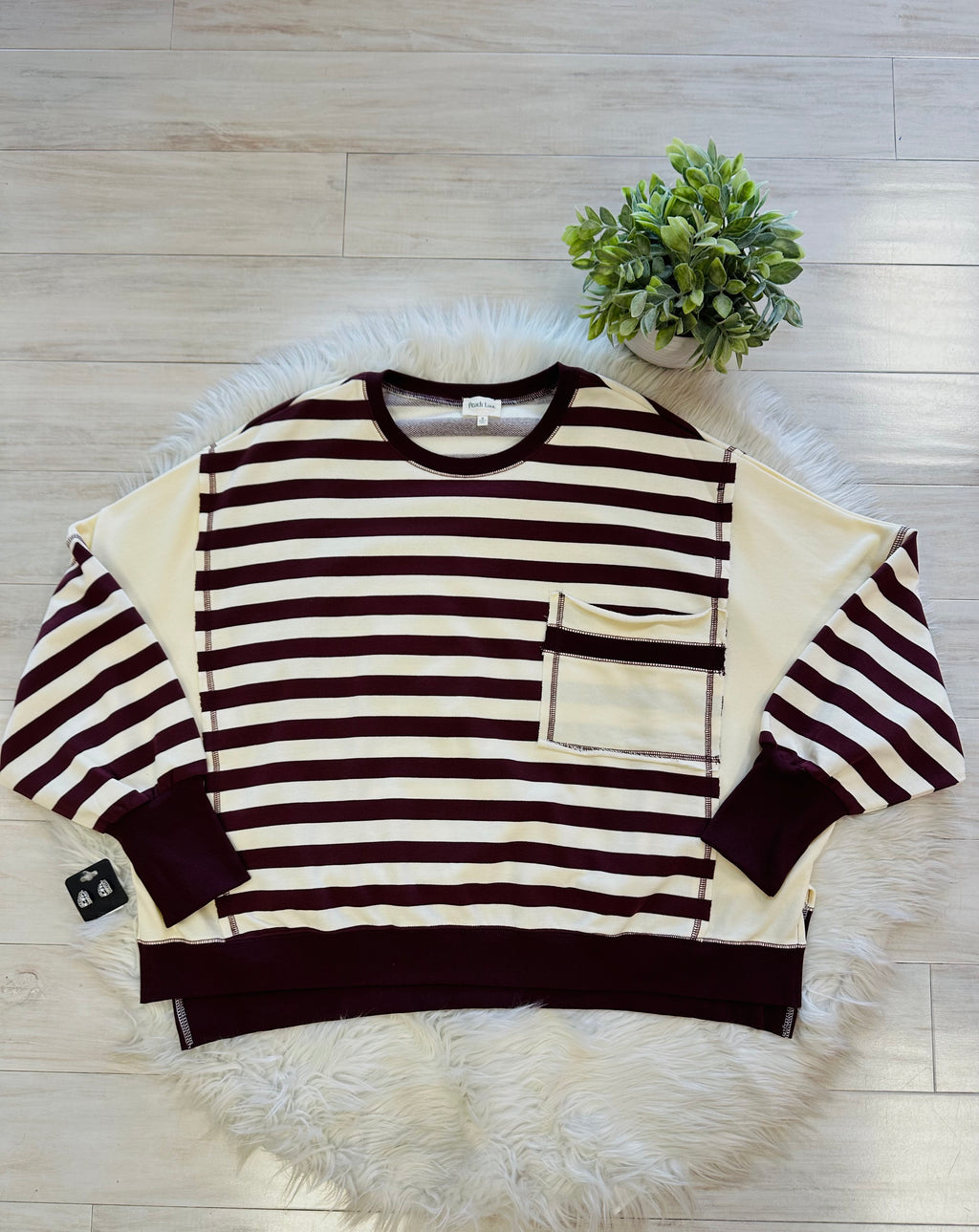 Women’s Peach Love Striped Burgundy Sweater Top