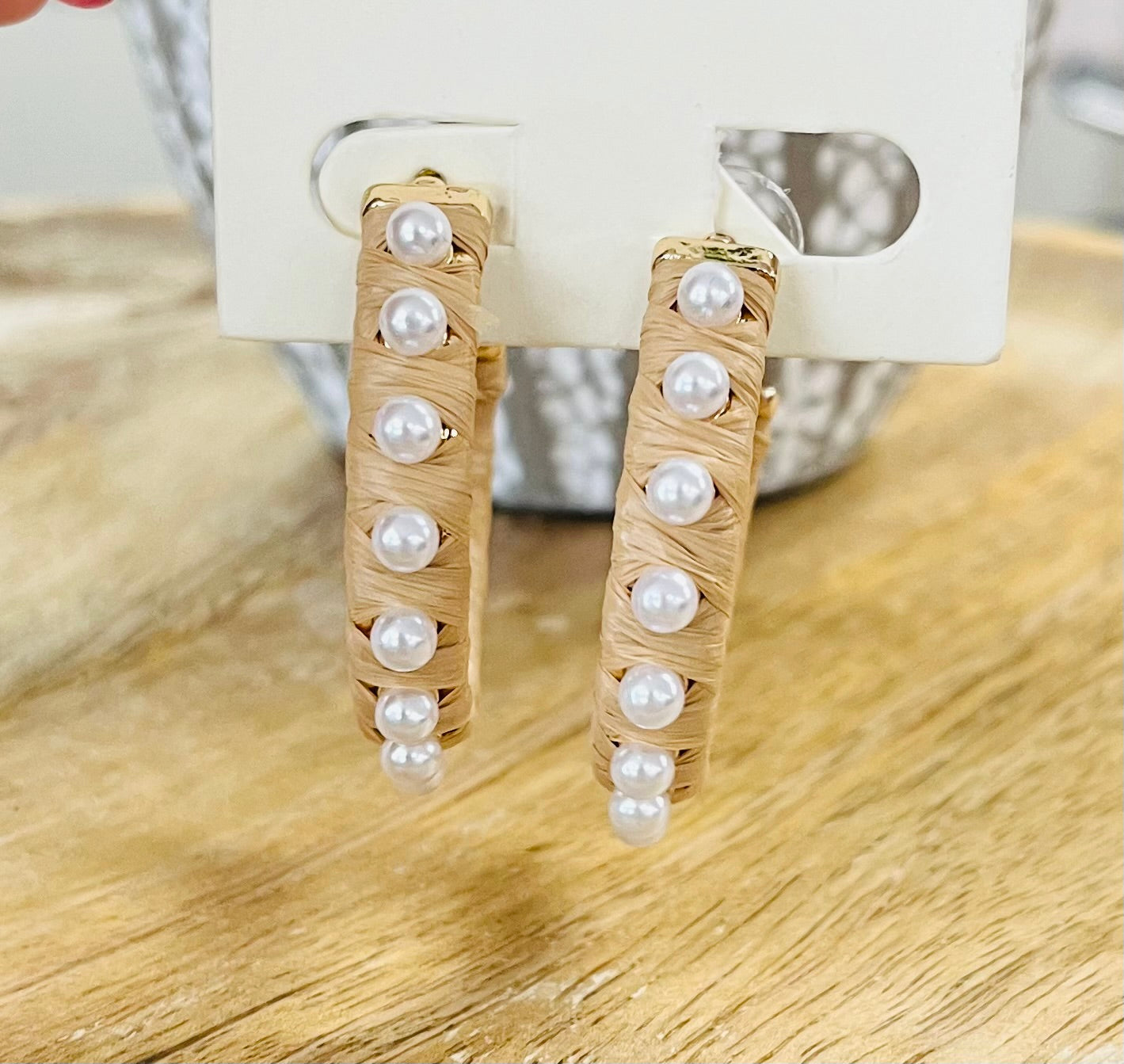 Fabric Pearl Hoops Earrings