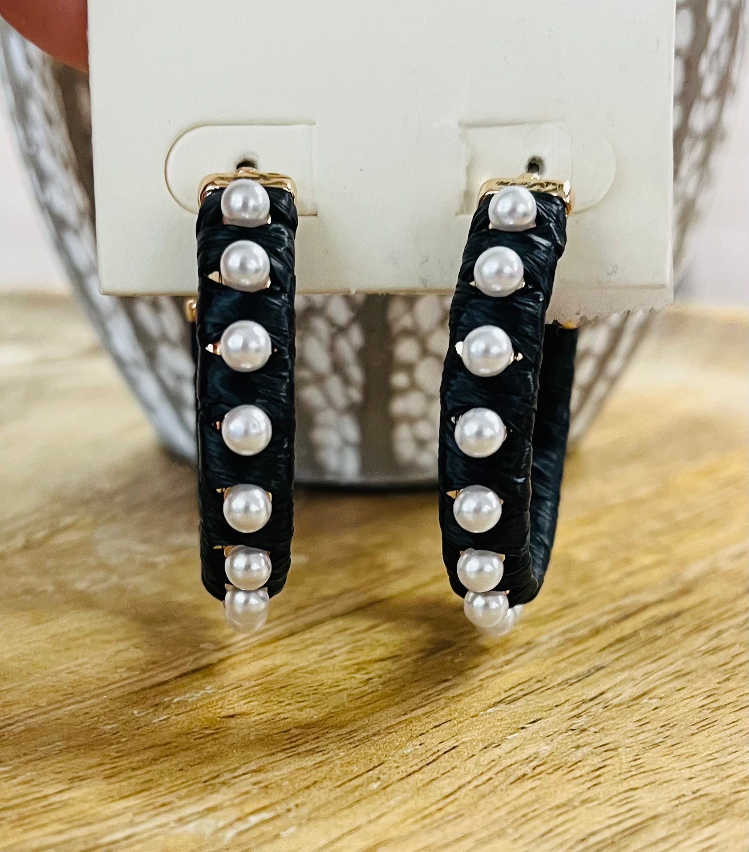 Fabric Pearl Hoops Earrings