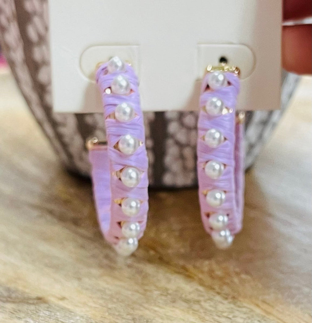 Fabric Pearl Hoops Earrings