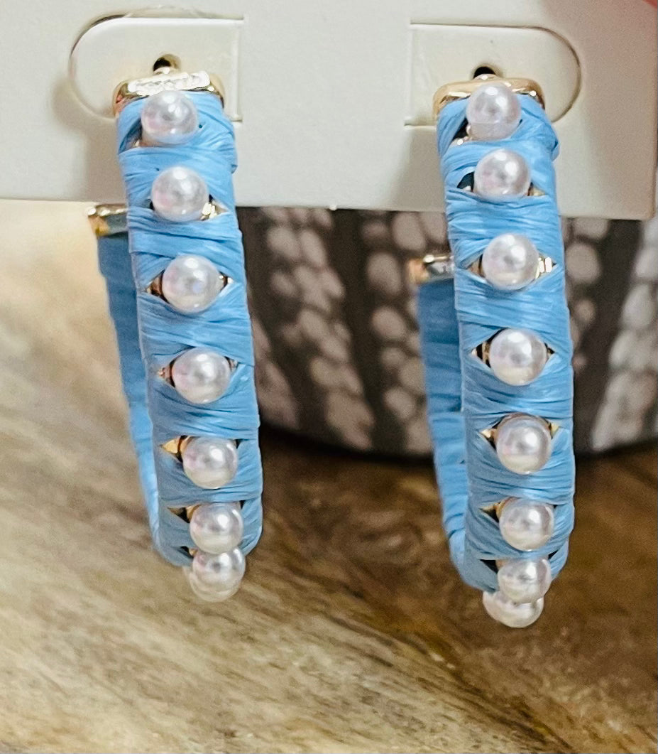 Fabric Pearl Hoops Earrings