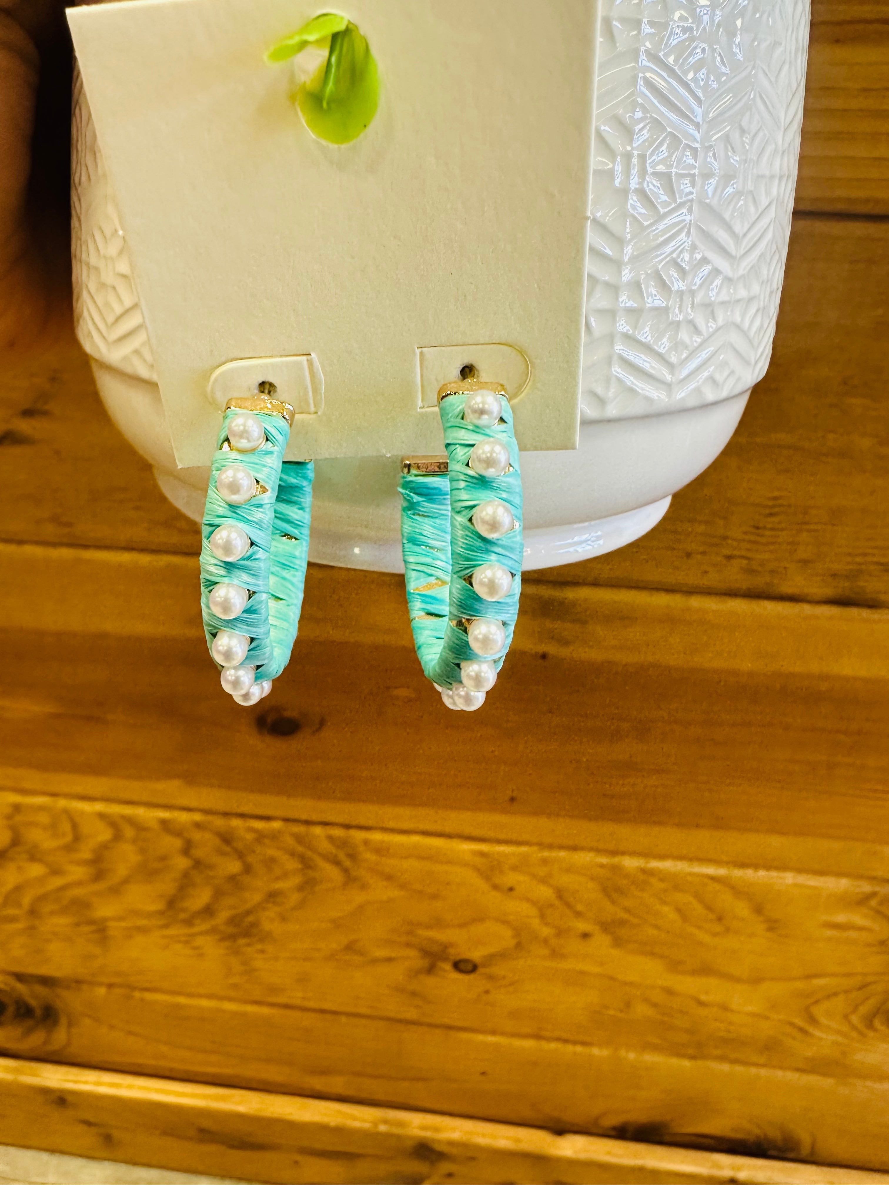 Fabric Pearl Hoops Earrings