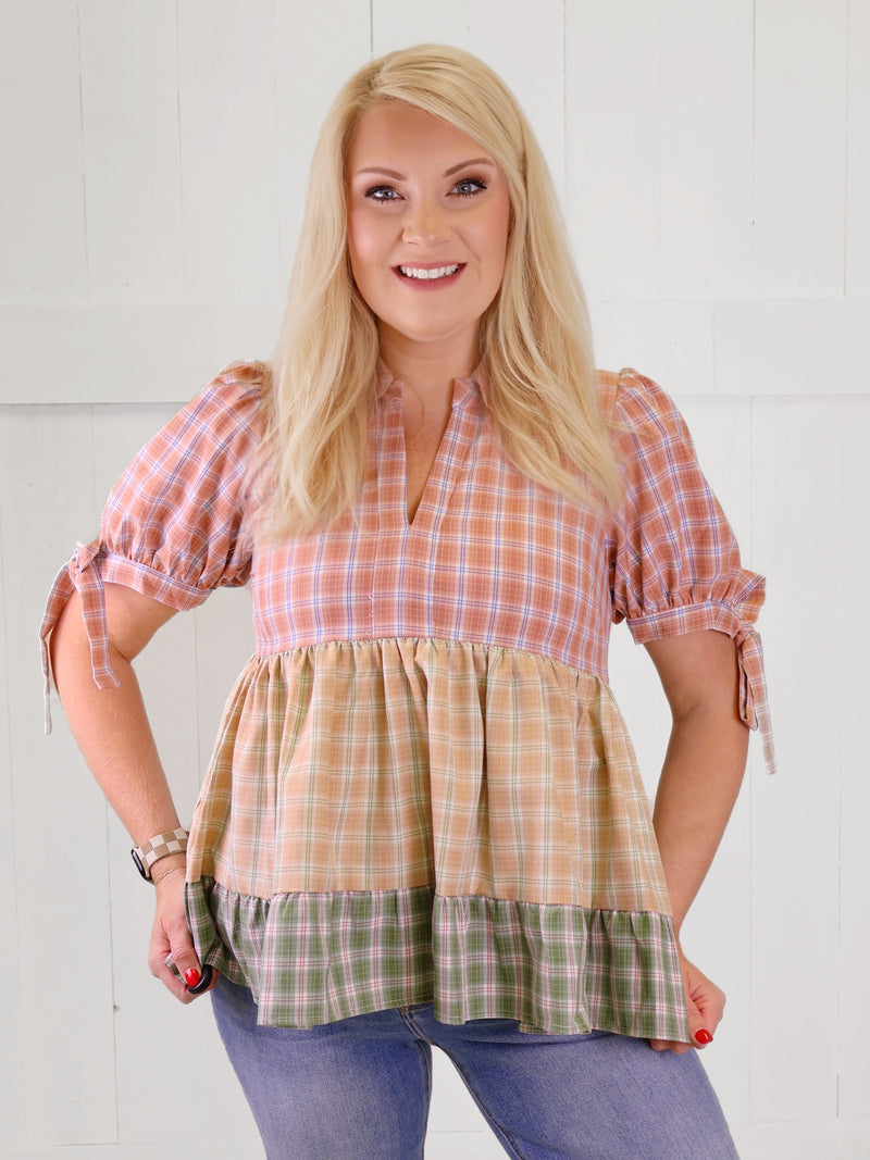 Fantastic Fawn Fall Plaid ColorBlock Top