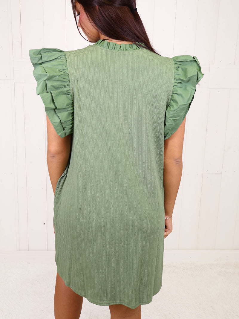 Fantastic Fawn Green Textured Mini dress