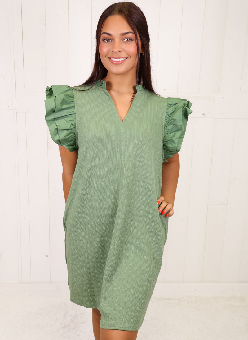 Fantastic Fawn Green Textured Mini dress