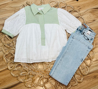 Fantastic Fawn Sage Button Top