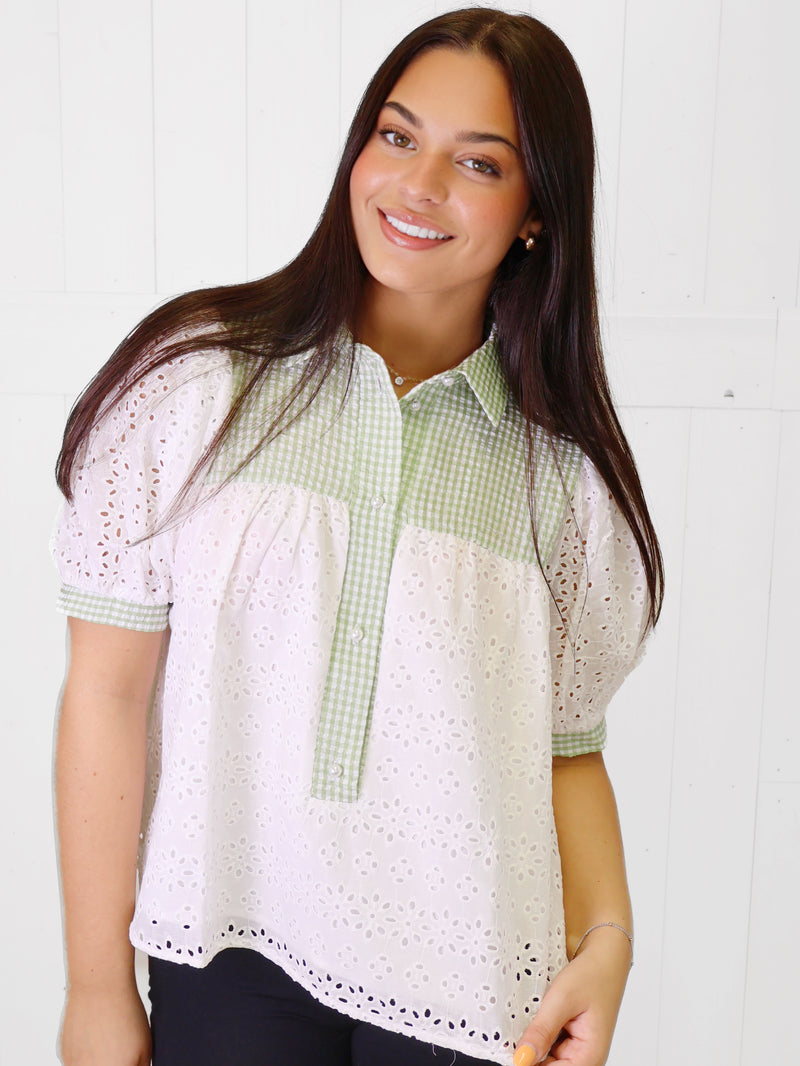 Fantastic Fawn Sage Button Top