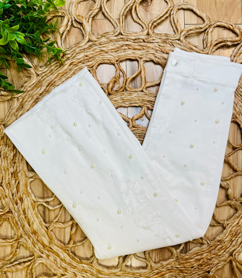 Fantastic Fawn White Jeans with Pearl Accents - Mini Mee Boutique