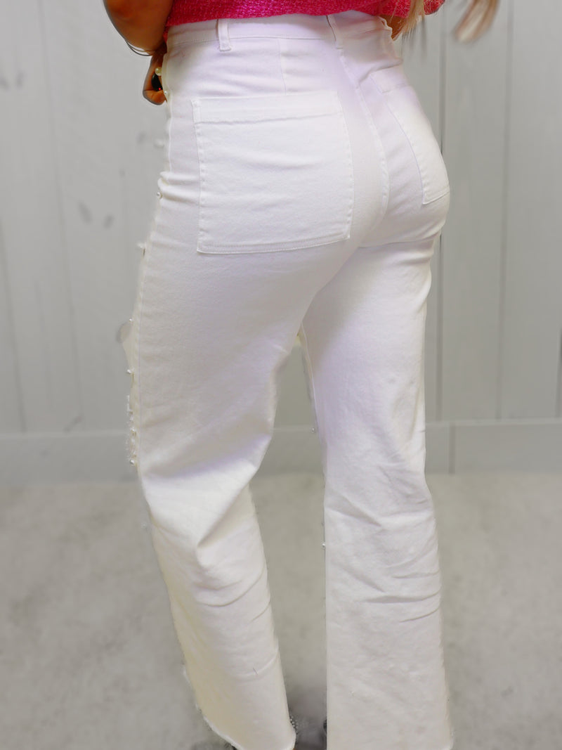 Fantastic Fawn White Jeans with Pearl Accents