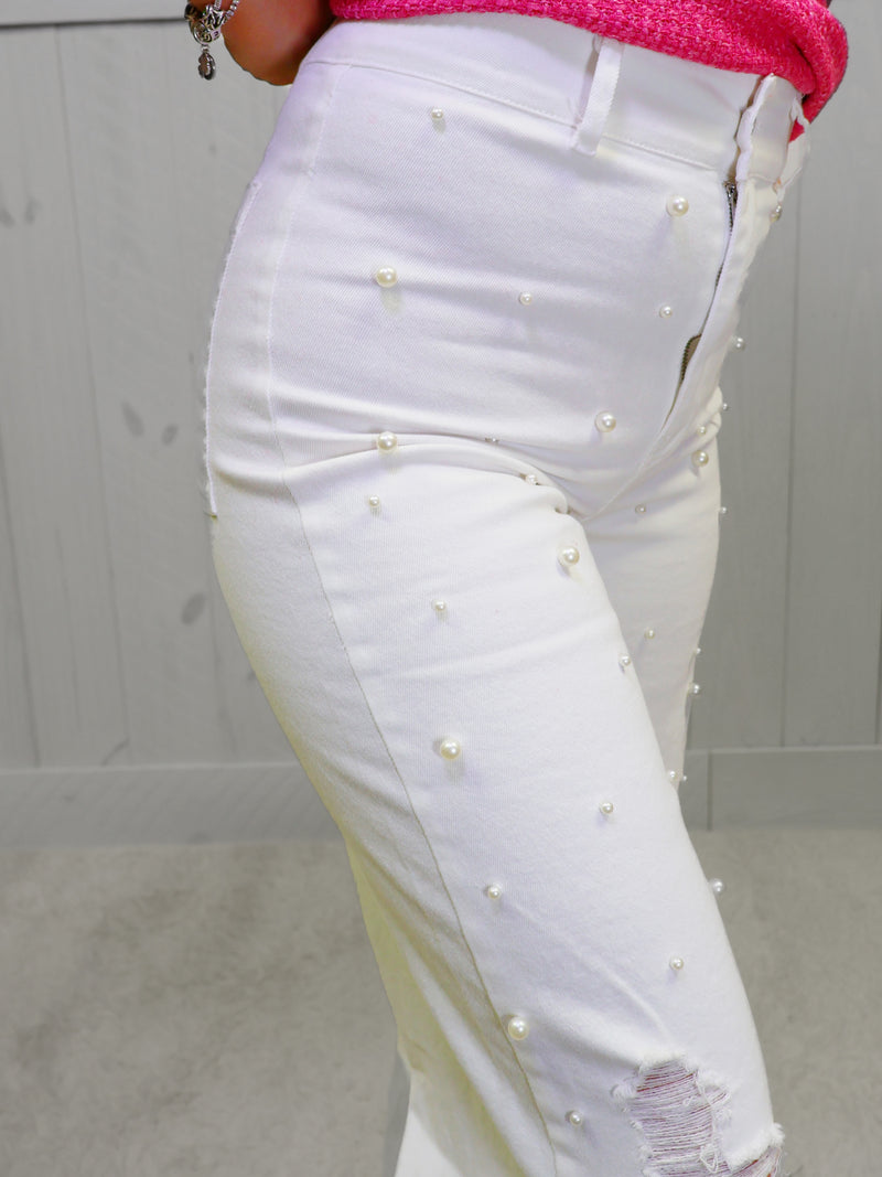 Fantastic Fawn White Jeans with Pearl Accents