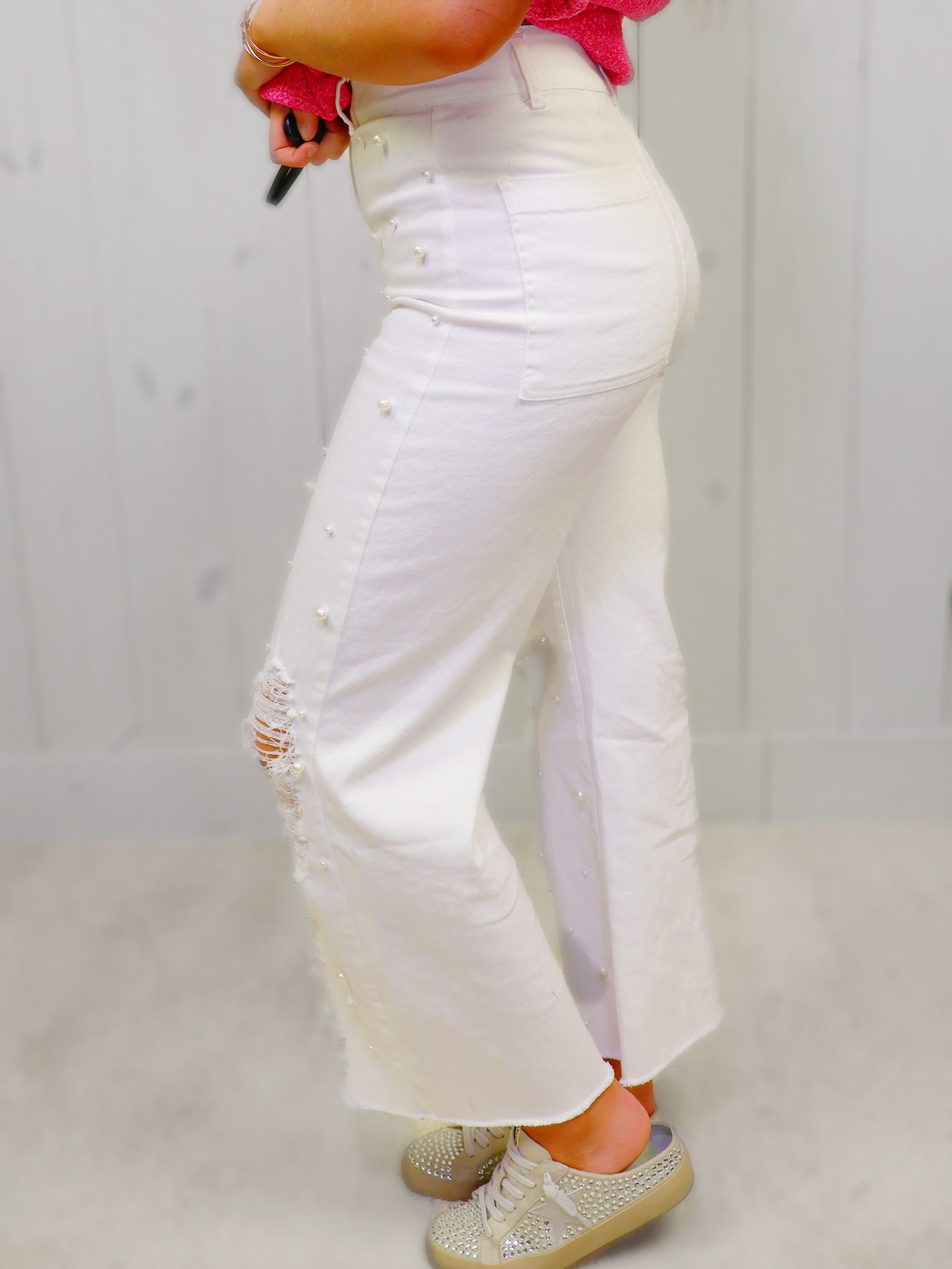 Fantastic Fawn White Jeans with Pearls