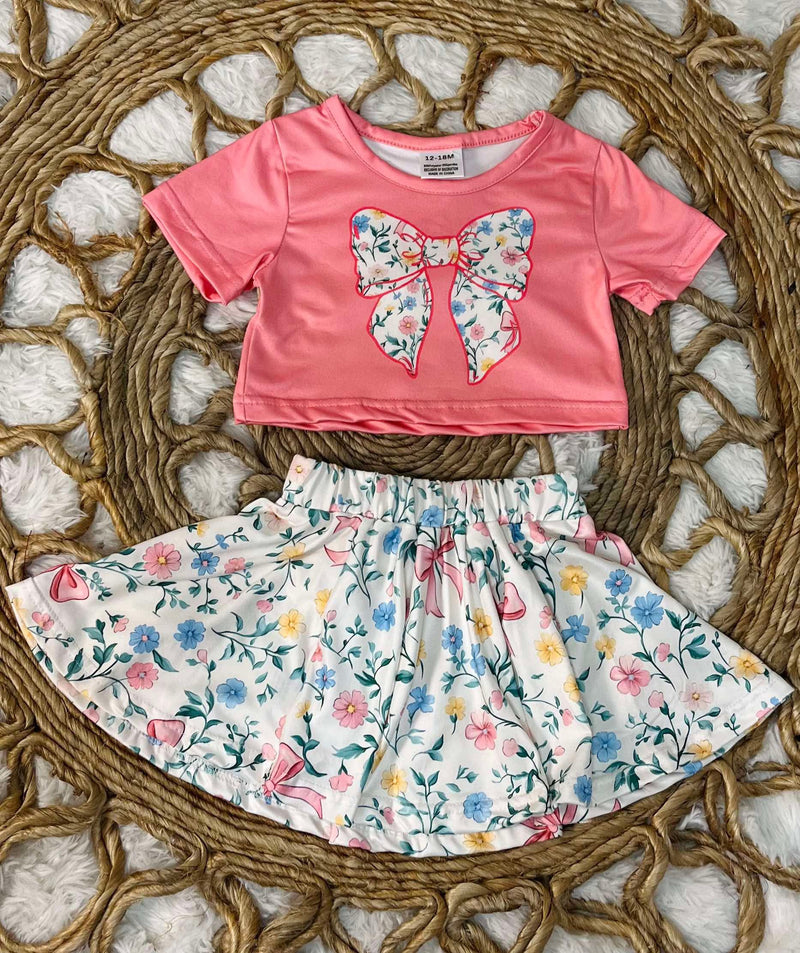 Floral Bow Skort Set Girls