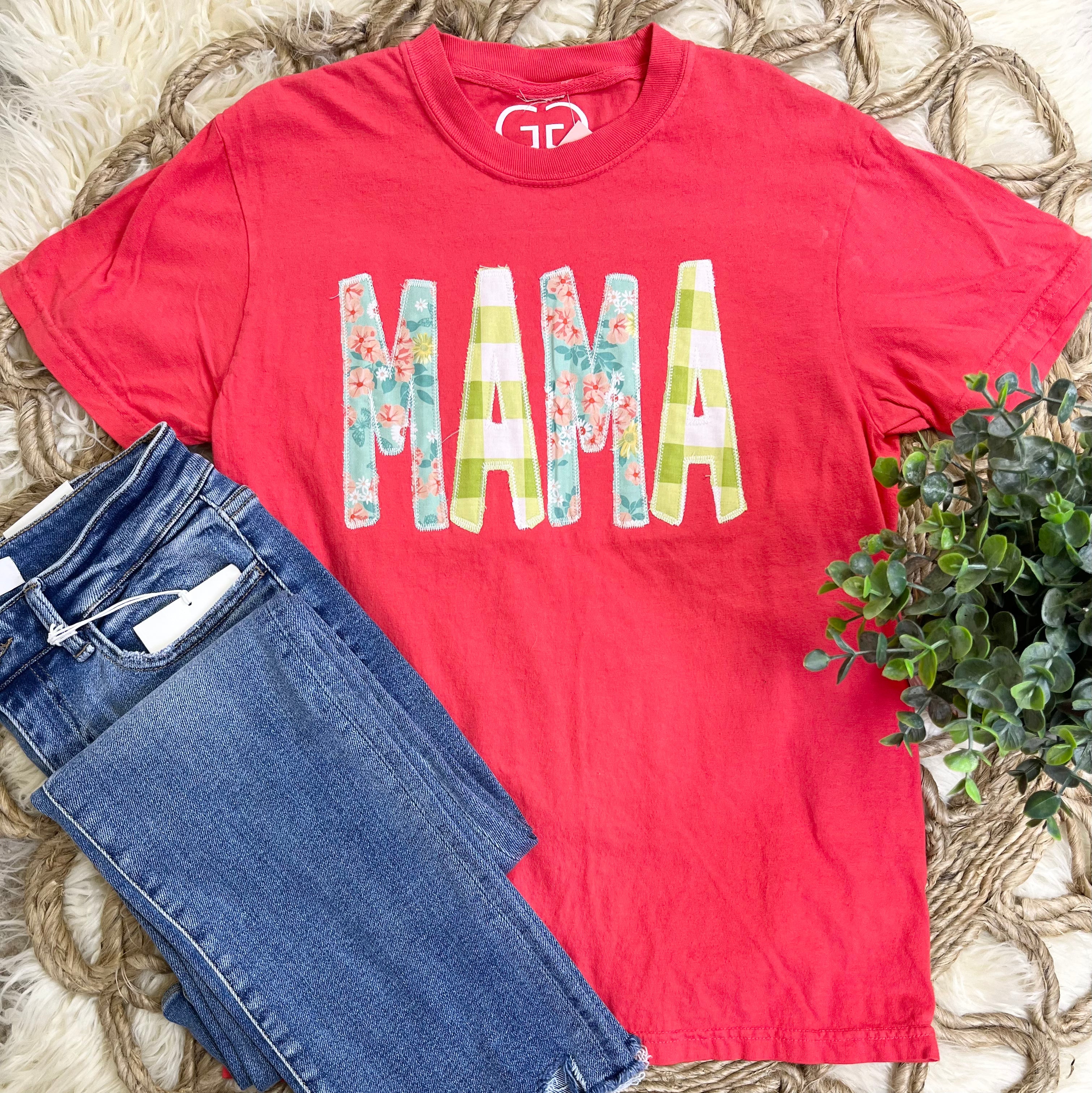 Floral Checkered Mama Graphic Tee Women's