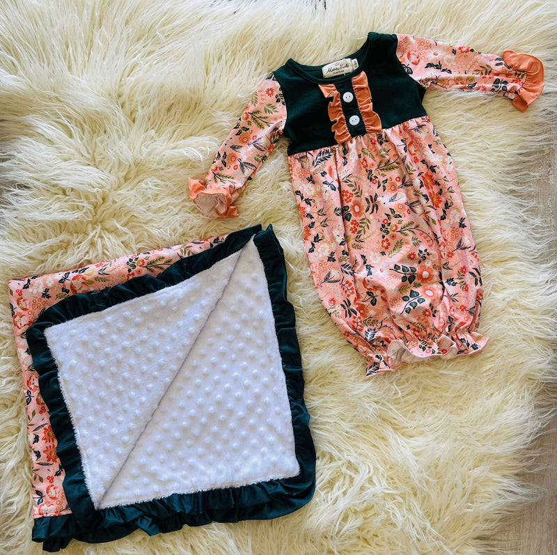 Floral Ruffle Gown and Blanket Set